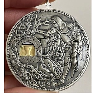 Rare USA Movable Mechanical Coin 1921 Handcrafted Holy Grail Wandering Removeable Sword Silver Color Coin Collection. Explore Now image 4