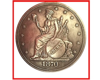 Rare 1870 Seated Liberty American US United States One Dollar Silver Color Antique Restrike Cool Coin. Explore now!