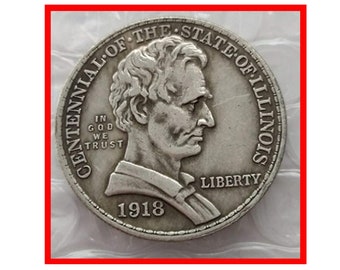 Rare 1918  American US United States Lincoln Half Dollar Silver Color Antique Restrike Coin. Explore now!