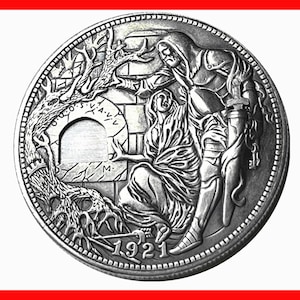 Rare USA Movable Mechanical Coin 1921 Handcrafted Holy Grail Wandering Removeable Sword Silver Color Coin Collection. Explore Now image 1