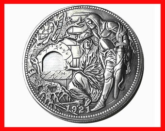 Rare USA Movable Mechanical Coin 1921 Handcrafted Holy Grail Wandering Removeable Sword Silver Color Coin Collection. Explore Now!