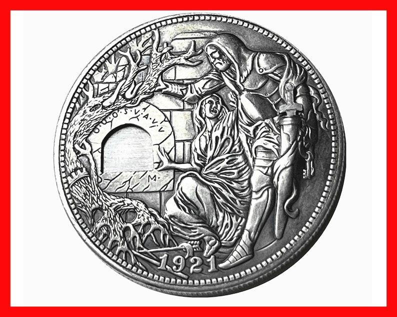 Rare USA Movable Mechanical Coin 1921 Handcrafted Holy Grail Wandering Removeable Sword Silver Color Coin Collection. Explore Now image 1