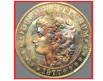 Rare 1877 Morgan Hald Dollar American US United States Antique Restrike Cool Coin. Explore now!