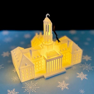 Penn State Ornament with Light, featuring Old Main: 3D Printed Alumni Gift, Christmas Decor