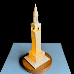 University of North Carolina Bell Tower model with LED light, 3D printed collectible