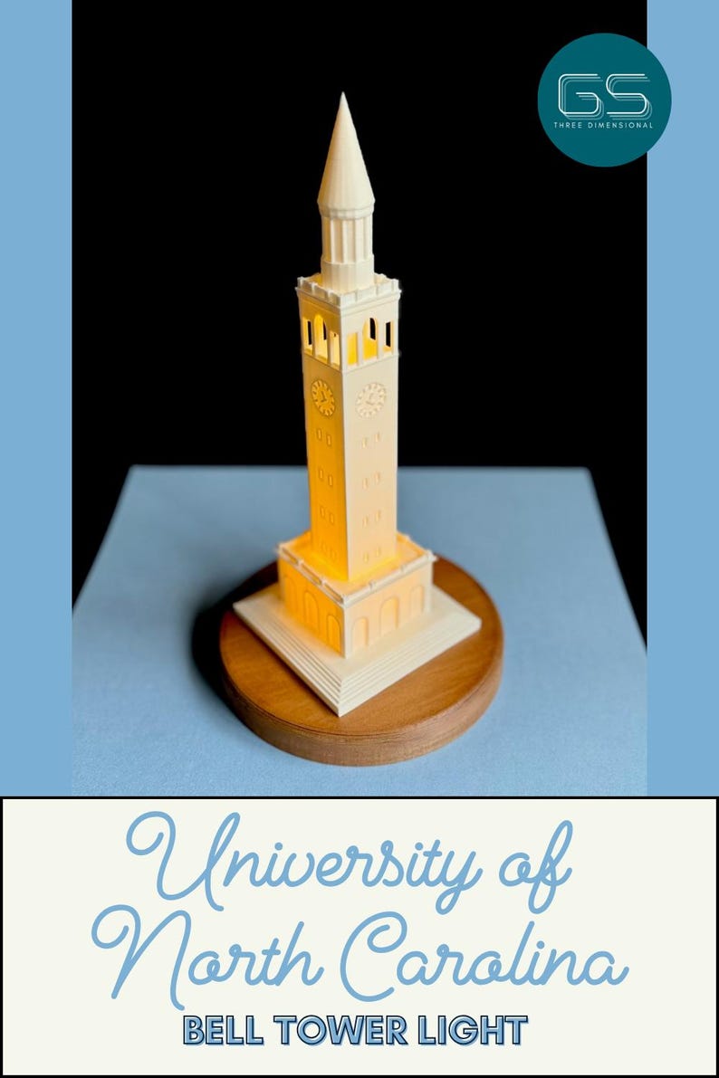 University of North Carolina bell tower light, used as a graduation gift, dorm decor, and alumni gift.
