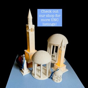 The UNC Tower lights, shown next to the UNC Chapel Hill ornament.
