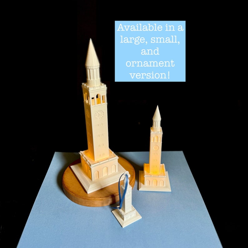 The UNC Tower figurines, shown in varying sizes.