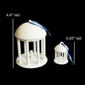 Dimensions for the larger and small UNC Chapel Hill ornaments.