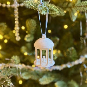 The UNC Old Well ornament shown on a Chapel Hill tree.