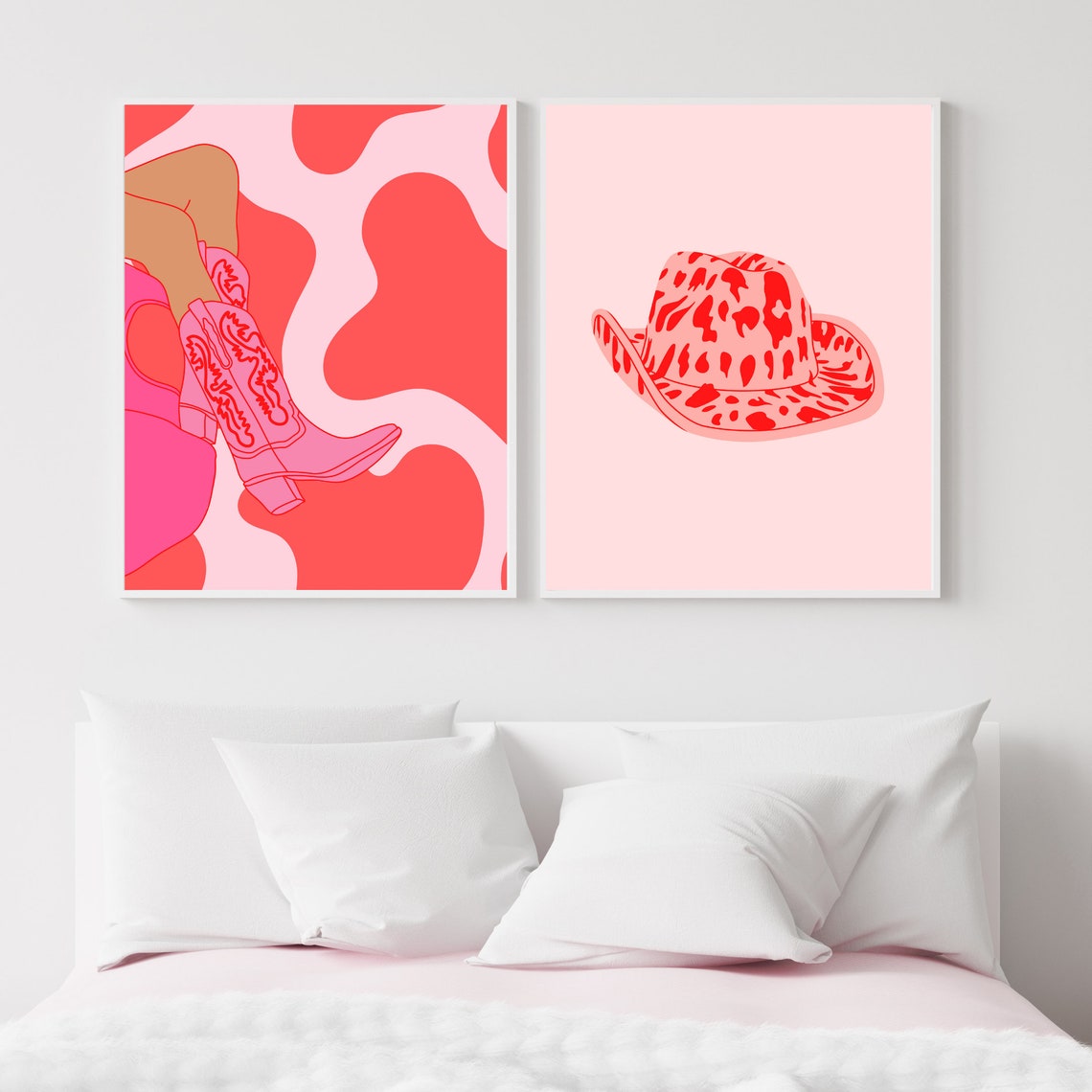 Pink Cowgirl Hat Print Y2K Aesthetic Cow Print Modern Etsy