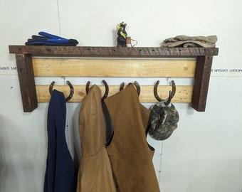 Wooden horse shoe coat rack