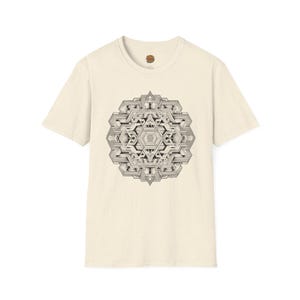 Geometric Monochrome Mandala T-Shirt - Intricate Geometric Design Tee - Unisex Cotton Shirt - Modern Minimalist Top - Neutral Tone Fashion