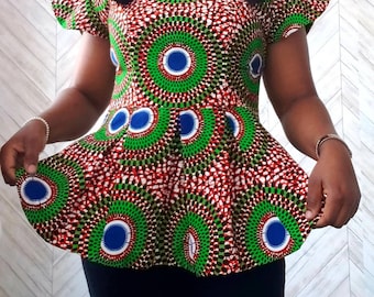 KOMA African Print Peplum Top by etunobrand - Peplum Tops - ANKA