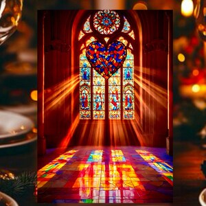Glasmalerei-Herz Romantische Digitale Karte | Digital bearbeitetes und bearbeitetes Romantisches Komposit aus Mittelalterlicher Kunst | Digitaler Download | Druckbar