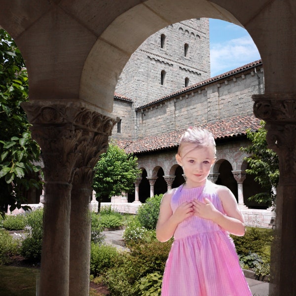 Medieval Cloister Courtyard Garden Digital Backdrop, Stone Arch, Middle Ages, Fantasy, Portrait, History Classroom, Digital Download