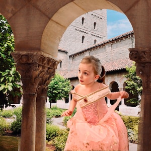 Medieval Cloister Garden Digital Backdrop: Stone Arch Portrait (Printable Download)