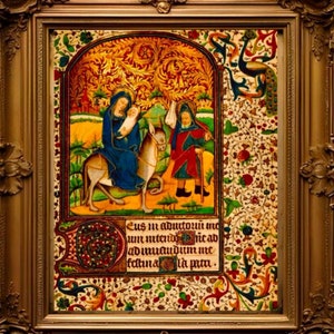 Book of Hours Illuminated Manuscript Page | Digitally Restored | Jesus, Mary & Joseph | Medieval History Decor | Religious Art | Printable