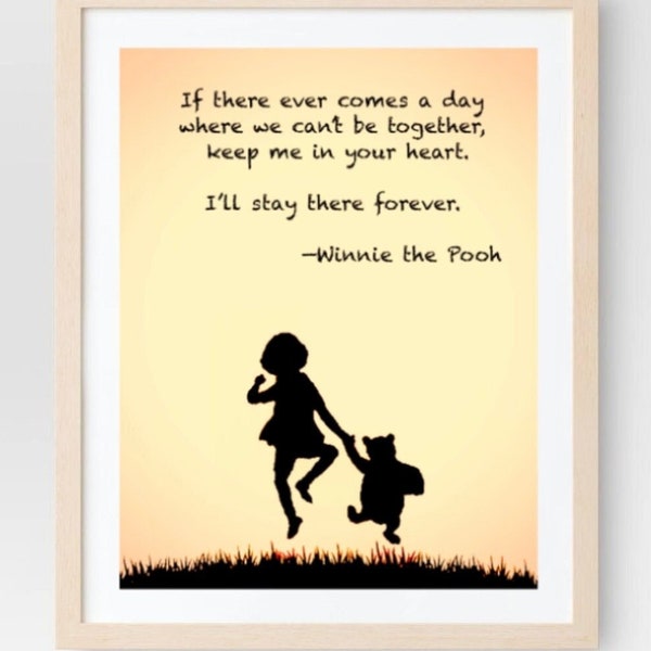 Winnie the Pooh and Christopher Robin Silhouette Sunset Print with Quotation from Book, Original Books Drawings, Classroom Poster, Wall Art
