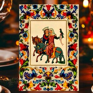 Digitale Florentiner Liebeskarte | Restaurierte Buchmalerei vom Codex Manesse mit florentinischem Rand | Druckbare Grußkarte