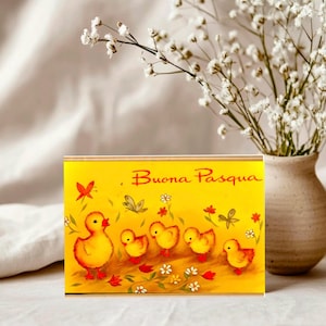 Cute 1950s Italian Digital Easter Card | Buona Pasqua | Restored and Enhanced Vintage Illustration | Child Baby Chicks | Downloadable Print