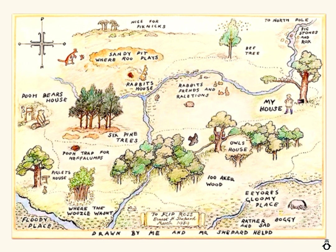 Winnie the Pooh Colorized Original Map Print digitally Enhanced From ...