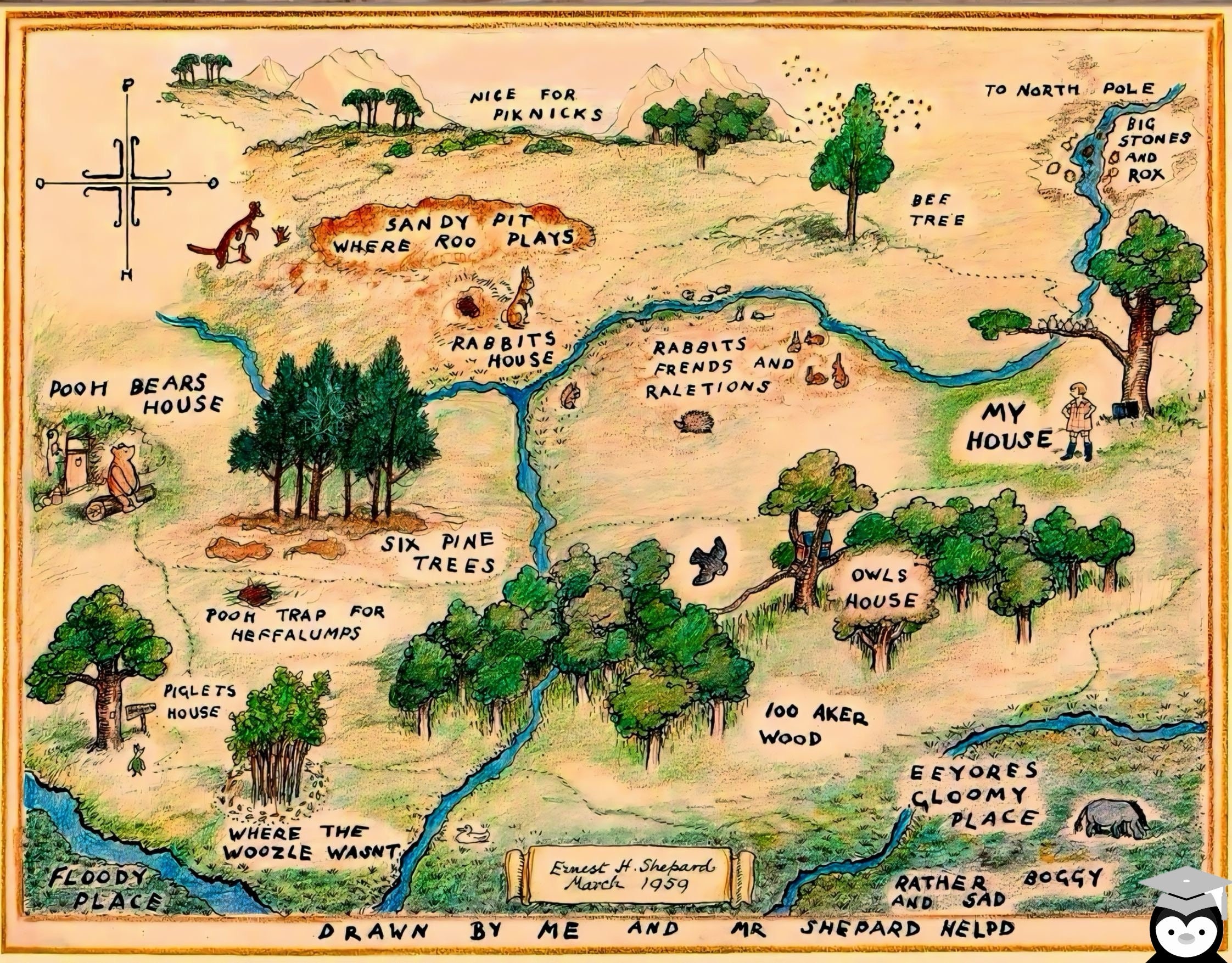 Winnie the Pooh Colorized Original Map Print digitally Enhanced From ...