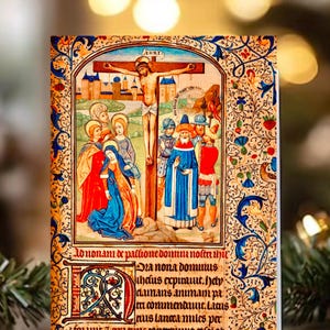 Crocifissione medievale digitale, carta bianca / Manoscritto miniato / Restaurato digitalmente / Gesù / Cristiano / Cattolico / Religione / Stampabile