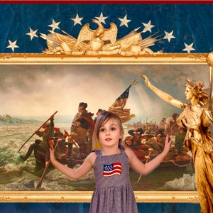 George Washington Crossing the Delaware Famous Painting Digital Backdrop, Independence Day, United States of America, Digitally Enhanced