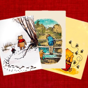 Custom Winnie the Pooh Digital Cards | Vintage Storybook Art | Personalized Message in Classic Pooh Font | Set of 3 Designs | Printable
