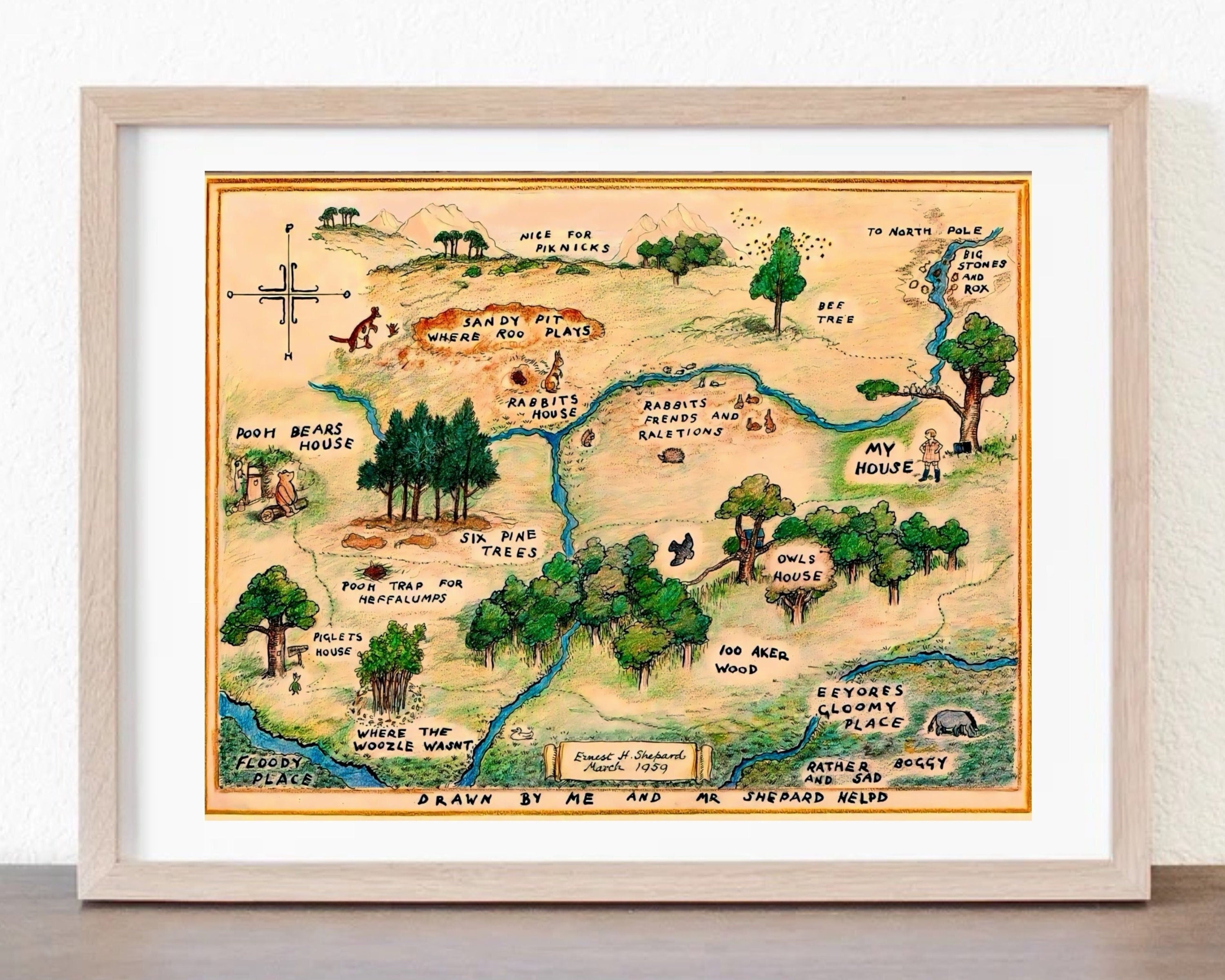 Winnie the Pooh Colorized Original Map Digital Print | Digitally ...