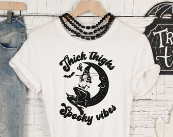 Thick Thighs And Spooky Vibes Shirt, Halloween Shirts, Halloween Gift, Funny Halloween Shirt, Spooky Vibes Shirt, Funny Spooky Vibes