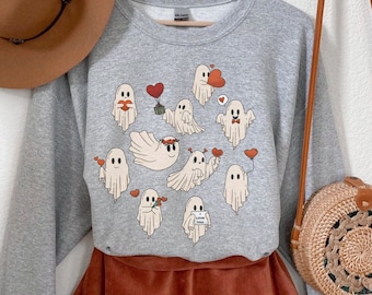 Sudadera Fantasma de San Valentín, Sudadera del Día de San Valentín, Día de San Valentín Retro, Sudadera Goth Valentine, Fantasmas lindos, Sudadera de cuello redondo