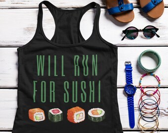Camisa de entrenamiento de sushi / Regalo de sushi / Obsesionado con el sushi / Tanque de entrenamiento / Correrá para / Sushi Lover ropa de entrenamiento mujeres / Racerback Tank