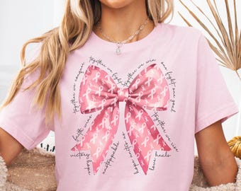 Breast Cancer Shirt Bows, Coquette Bow Shirt, Supportive Cancer Awareness Shirt, October Shirt, We wear Pink, Back to School, Bow Shirt