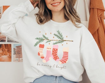 Merry Christmas Sweatshirt, Hand Drawn Design, Merry and Bright Sweatshirt, Christmas Crewneck Christmas Sweater, bright christmas