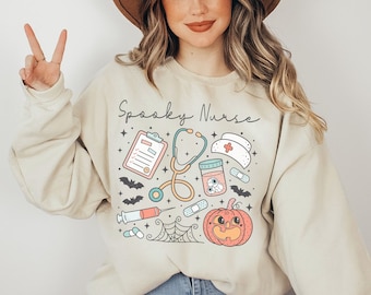 Spooky Nurse Sweatshirt, Boo Crew Sweatshirt, Boo Sweatshirt, Halloween Nurse Sweatshirt, Funny Halloween Hoodie, Cute Nurse Sweatshirt