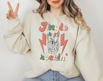 Sweat-shirt Jingle Bell Rockin, sweat de musique de Noël, sweat-shirts de Noël, sweat-shirt de Noël rétro, t-shirt happy holiday, Noël effrayant