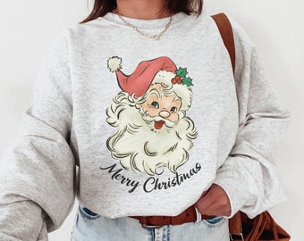 Retro Santa Shirt, Christmas Sweatshirt, Women Christmas Santa, Cute Vintage Santa Shirt, Classic Christmas Shirt, Holiday Season Sweatshirt