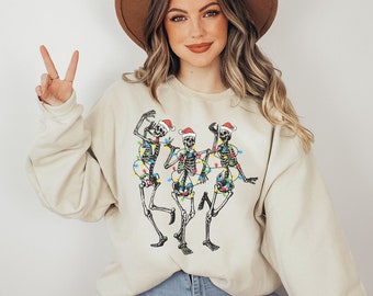 Skeleton Dancing Christmas Sweatshirt, Skeleton Dance Sweatshirt, Christmas Lights Sweatshirt, Skull Christmas Sweatshirt, Christmas