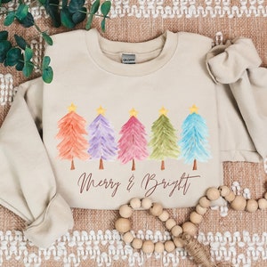 Merry And Bright Sweatshirt, Merry Christmas Sweatshirt, Christmas Sweatshirts For Women, Christmas Tree Sweatshirts