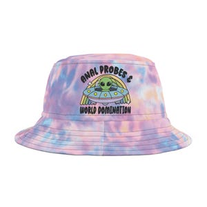 Alien Bucket Hat, Tie-Dye, Summer Accessory, Festival Wear, Unique Gift for Teens, EDM Festival Accessories, DJ Gear, Trippy Rave Outfit