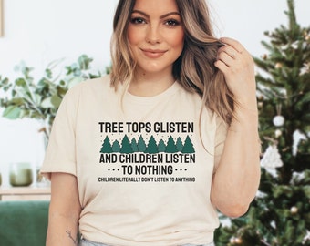 Funny Christmas T-Shirt For Women - Treetops Glisten Children Listen Vintage Bleached Tee - View #7
