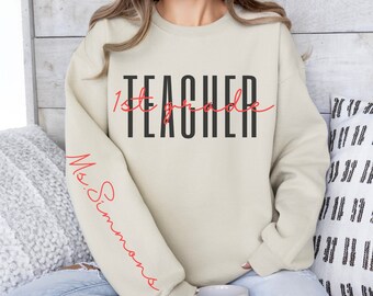 Sudadera personalizada con apellido de maestro, camiseta personalizada para el grado, sudadera para maestra, sudadera linda para maestro, sudadera de agradecimiento para maestro