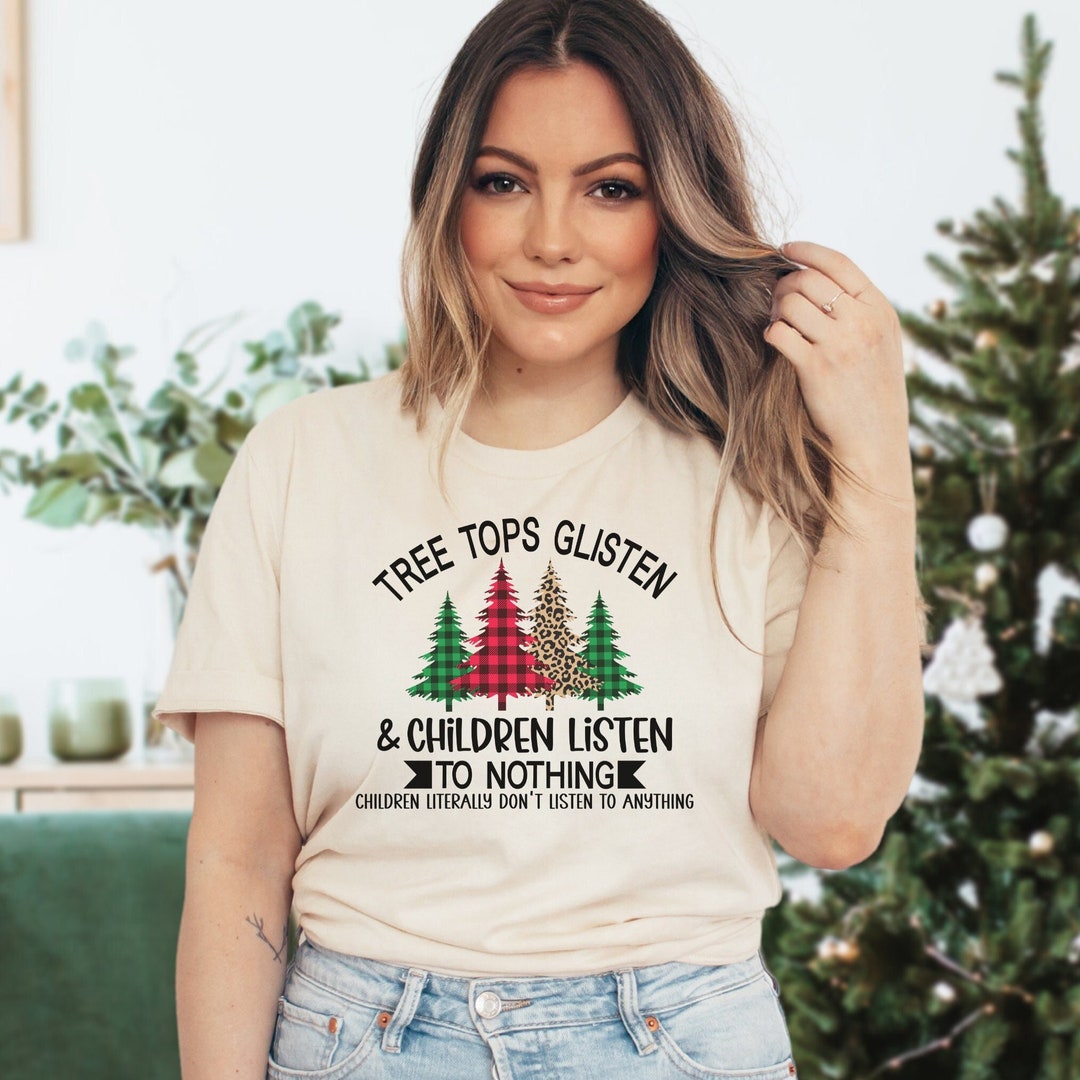 Women's 'Treetops Glisten' Funny Christmas Bleached T-Shirt | Vintage Watercolor Tree Design