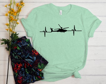 Apachen Hubschrauber Herzschlag T-Shirt: Militärpilot Geschenk