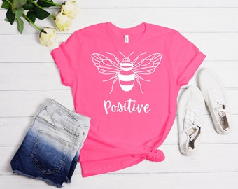 Camiseta con gráfico "Bee Positive": camiseta inspiradora para mujer