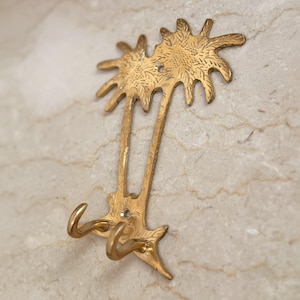 Moroccan Brass Hook – Double Brass Hook, Palm Tree Wall Hook, Gold Wall Hook, Brass Coat Hook, Vintage Brass Door Hook, Brass Key Hook