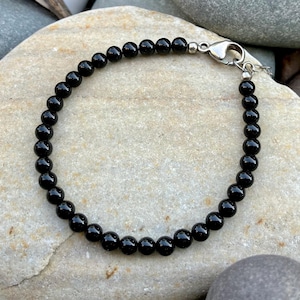 Black Tourmaline Minimalist Beaded Bracelet, 4mm Natural  Gemstones, Protection Bracelet, Healing Crystal