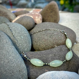 Vintage beaded Necklace/Choker, Delicate Sterling Pyrite Jade Necklace, Unique Gift